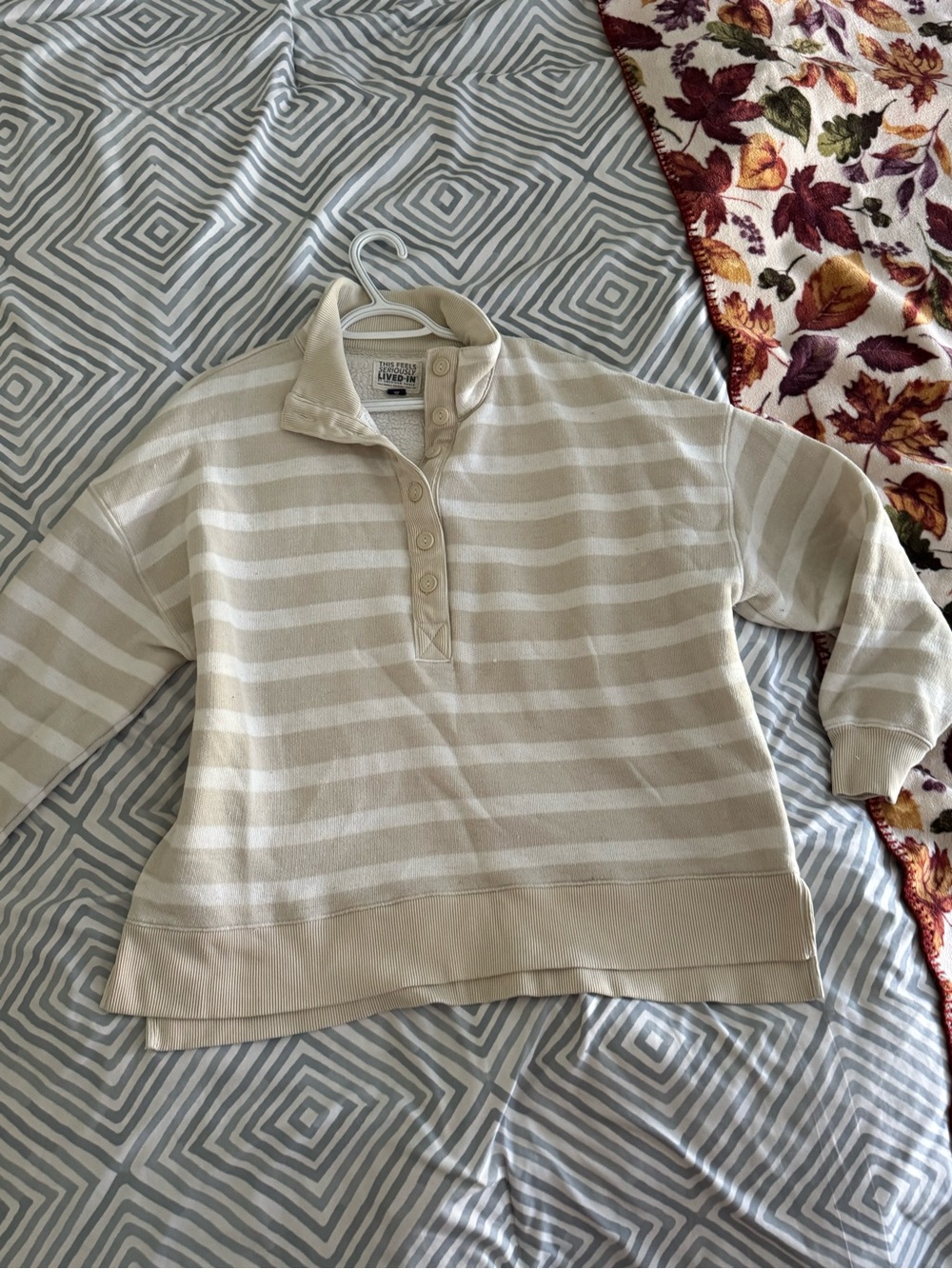 American Eagle Outfitters Cream & Beige Striped Cowl Pullover